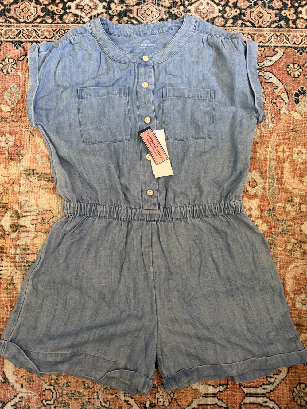 Vineyard Vines Light Blue Chambray Girls' Short Romper